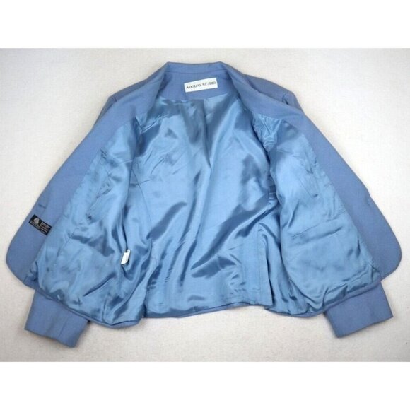 ADOLFO STUDIO - WOMEN'S BLUE ONE-BUTTON 100% WOOL BLAZER JACKET - SIZE 14P - Picture 6 of 15